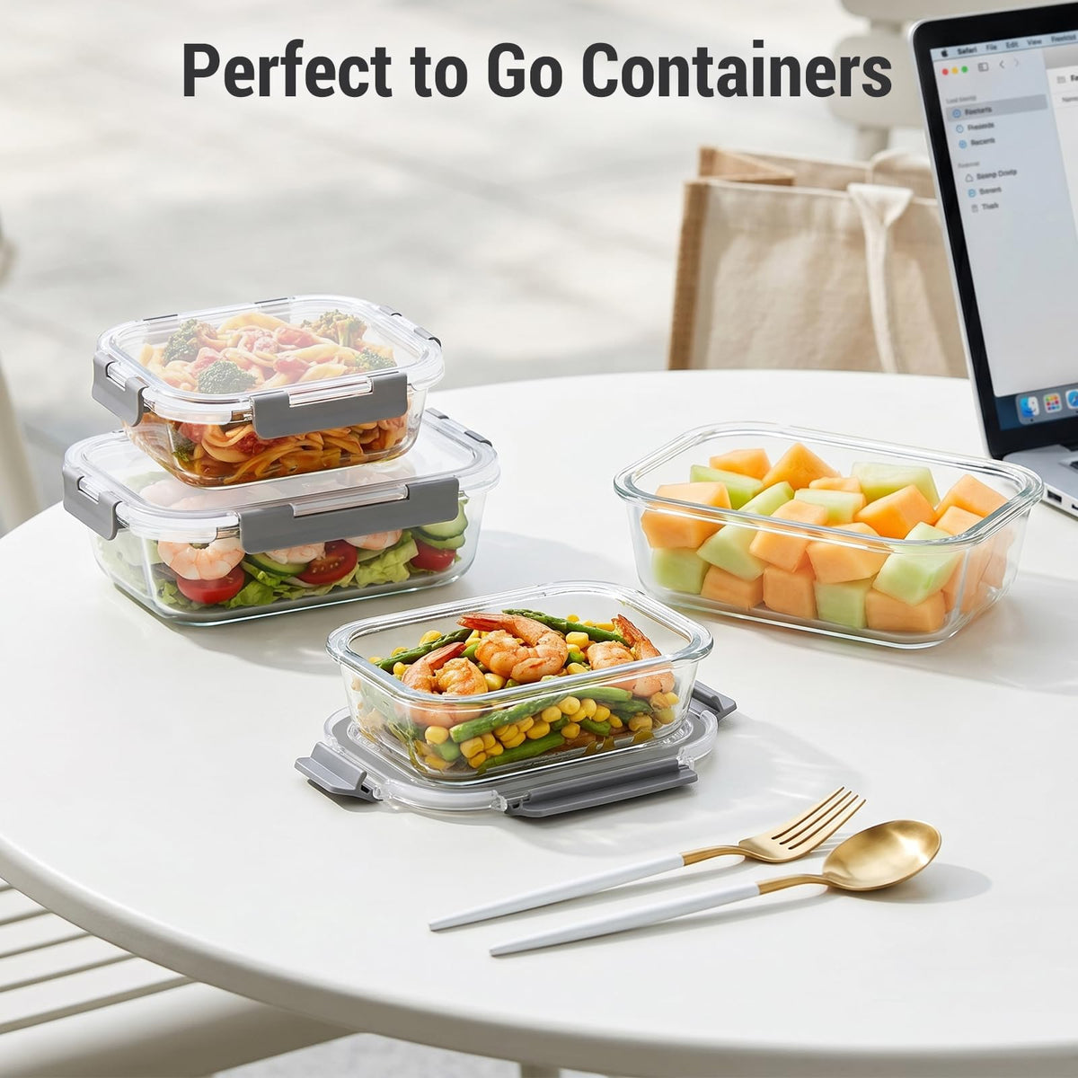 10 Sets 36 oz & 12 oz Glass Food Storage Containers with Lids, Gray L618