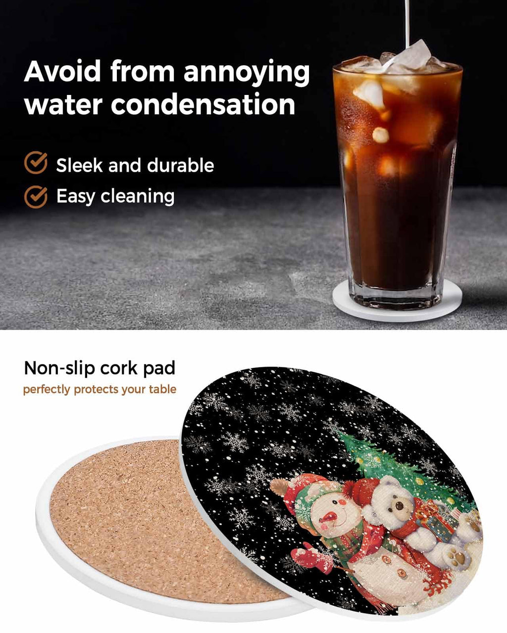 Black Retro Linen Ceramic Stone Coasters Set of 6 with Holder X7300