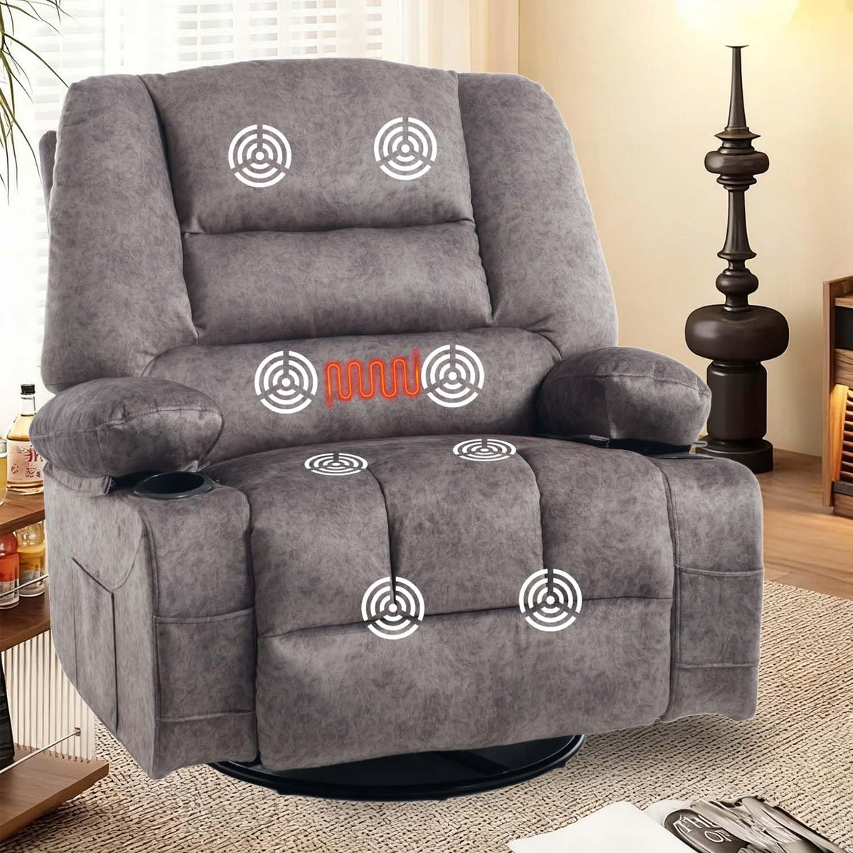 Oversized Grey Swivel Rocking Recliner Chair B938250