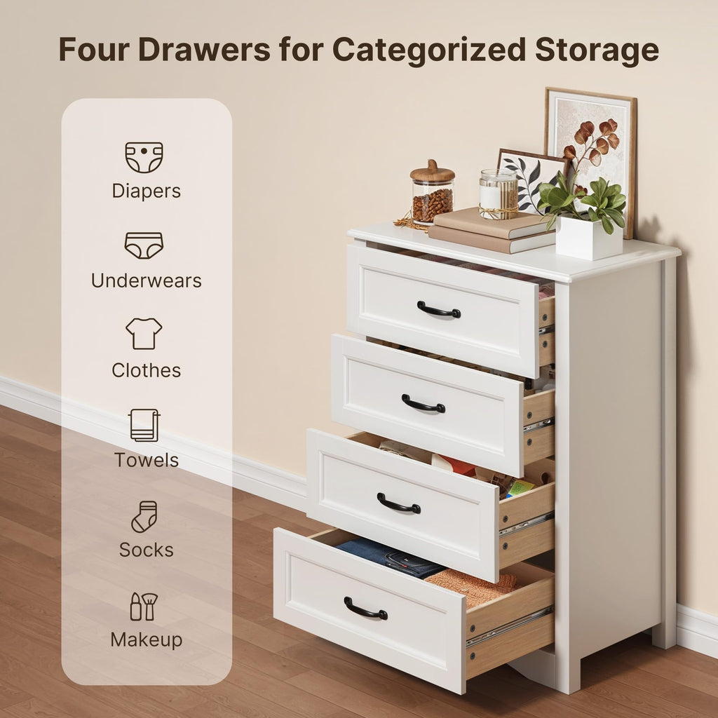 White 4 Drawer Wood Dresser Y63926