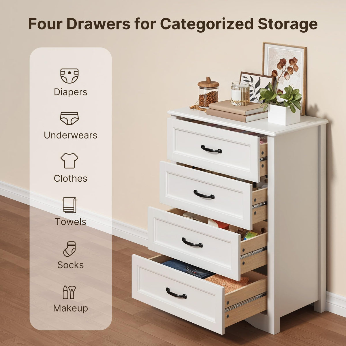 White 4 Drawer Wood Dresser Y63926