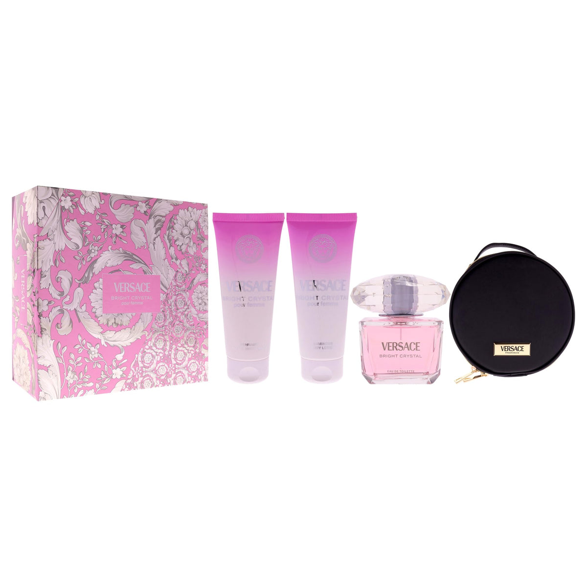 4 Pc Gift Set 3oz EDT Spray, 3.4oz Body Lotion, 3.4oz Shower Gel, Round Make Up Case W299