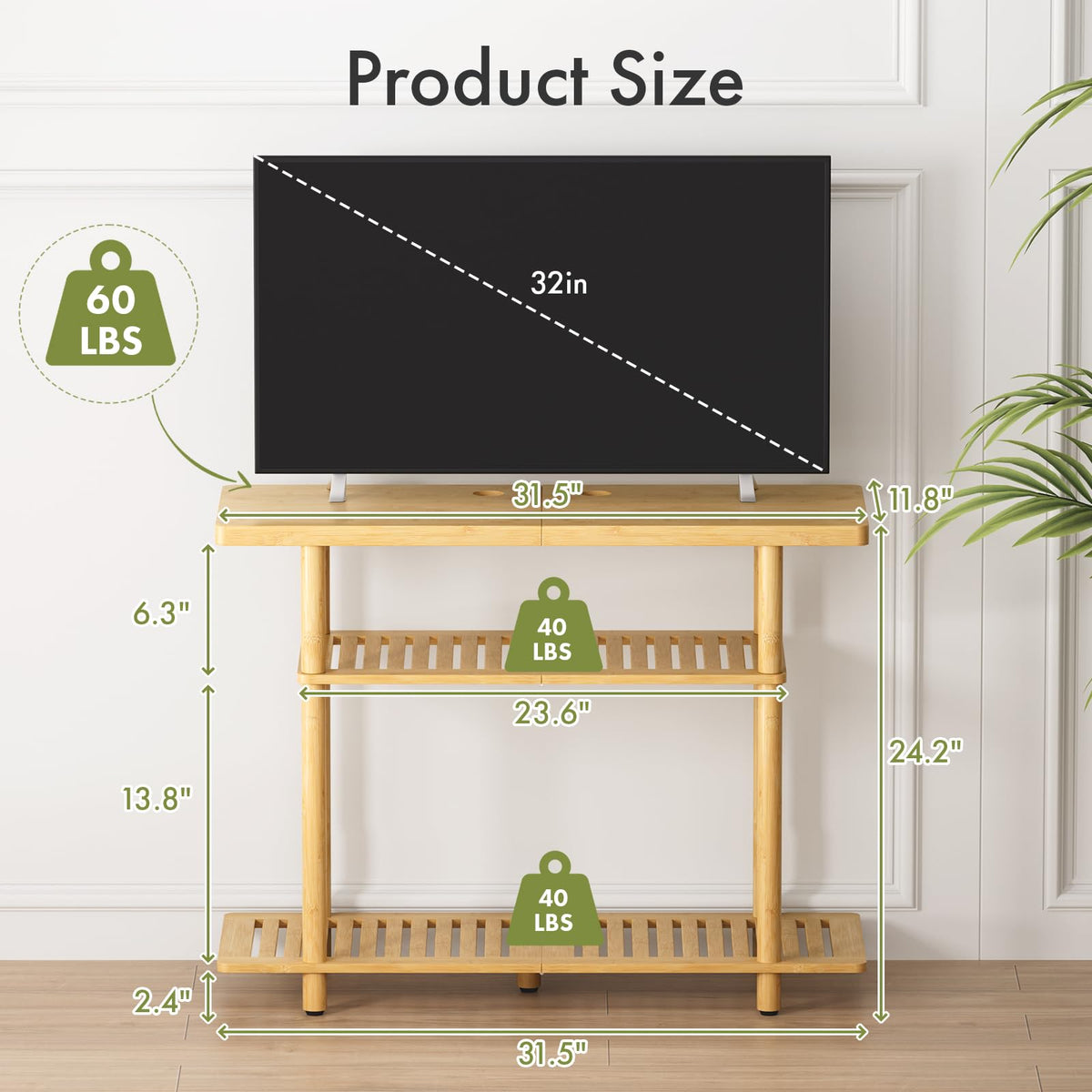 Bamboo 3-Tier TV Stand for up to 32 Inch H867