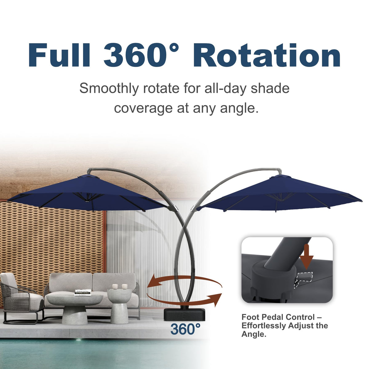 11FT Navy Blue Aluminum Cantilever Umbrella with Base B58565