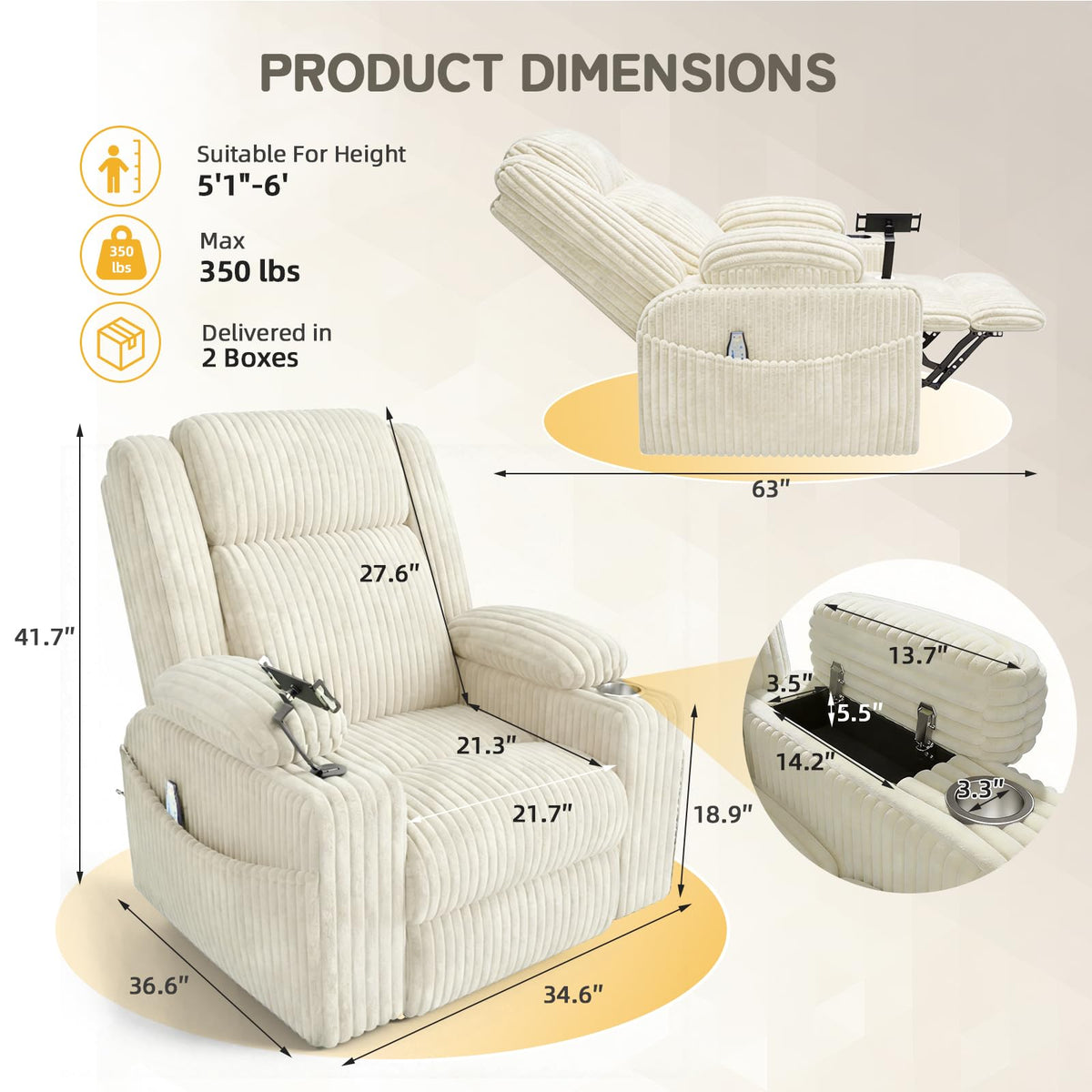 Oversized Swivel Rocker Recliner with Massage and Heat D29986