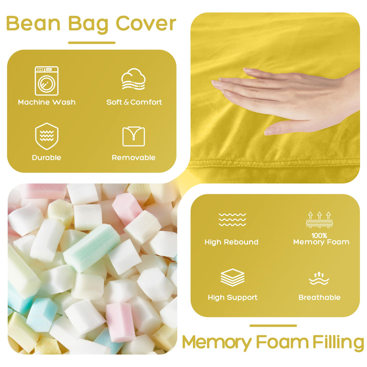 Giant 4' Memory Foam Bean Bag Chair with Microfiber Cover U141308
