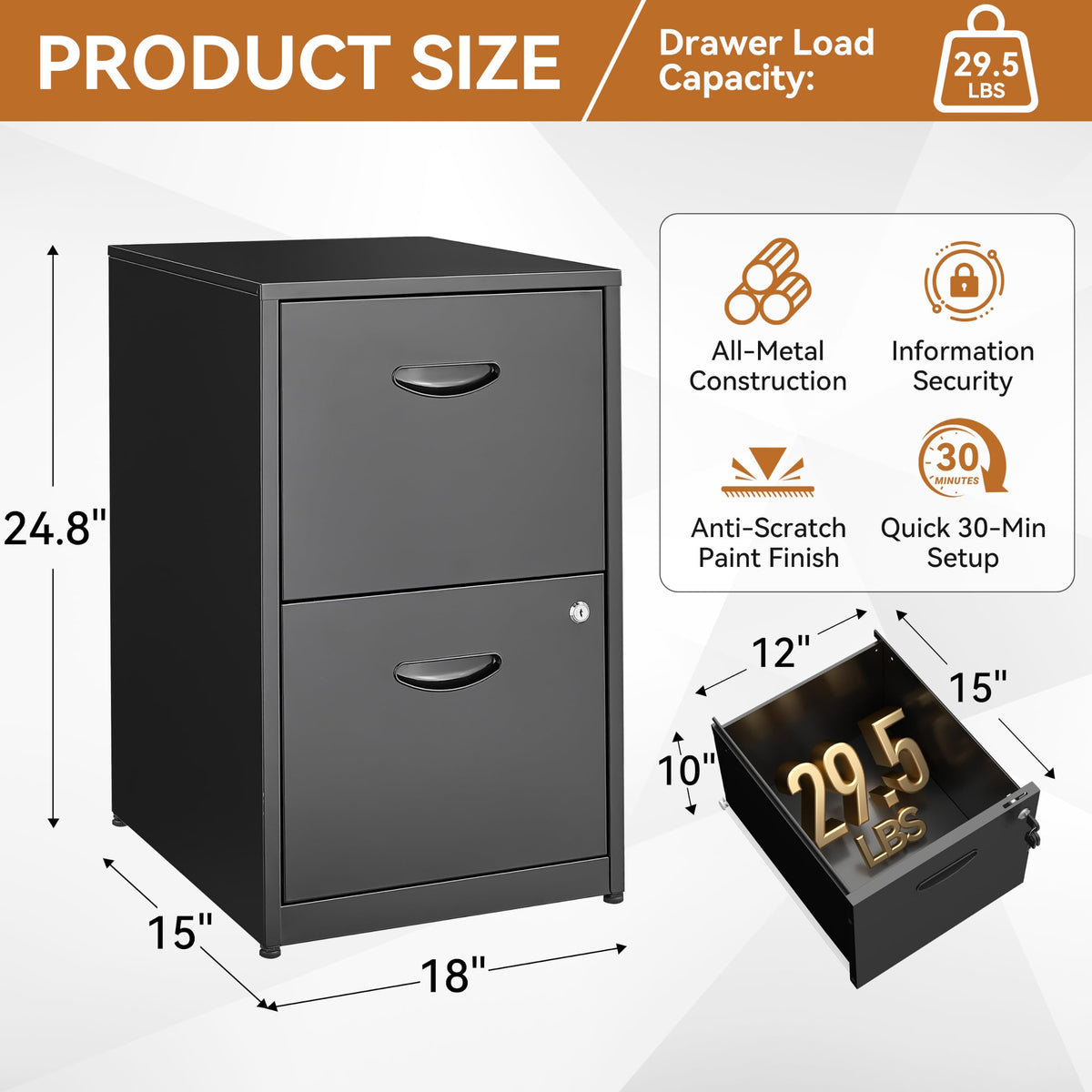 2 Drawer Metal File Cabinet with Lock Z9443