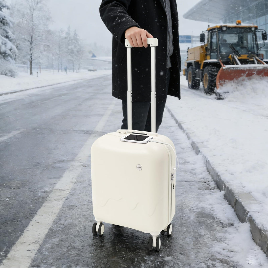 Pearl White 18In Hardside Rolling Suitcase with Cup Holder & USB Port P5352