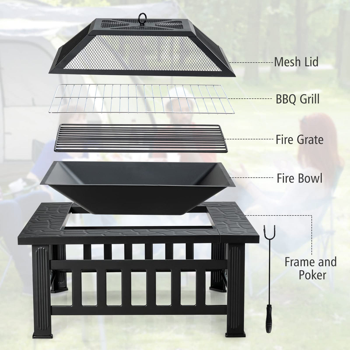 32 inch 3 in 1 Wood Burning Fire Pit Table with BBQ Grill Q485361