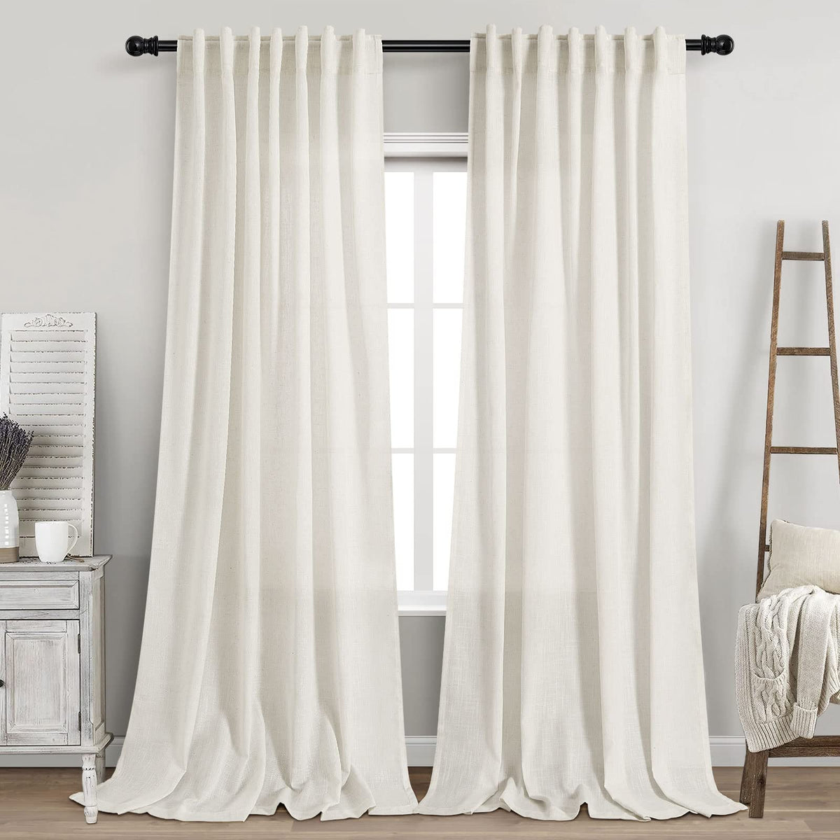 120 inch 2 Panels Light Filtering Semi Sheer Linen Curtains A60162
