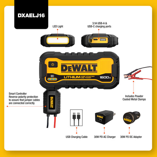 1600 Peak Amp Jump Starter Battery Booster with USB Power Station V5781