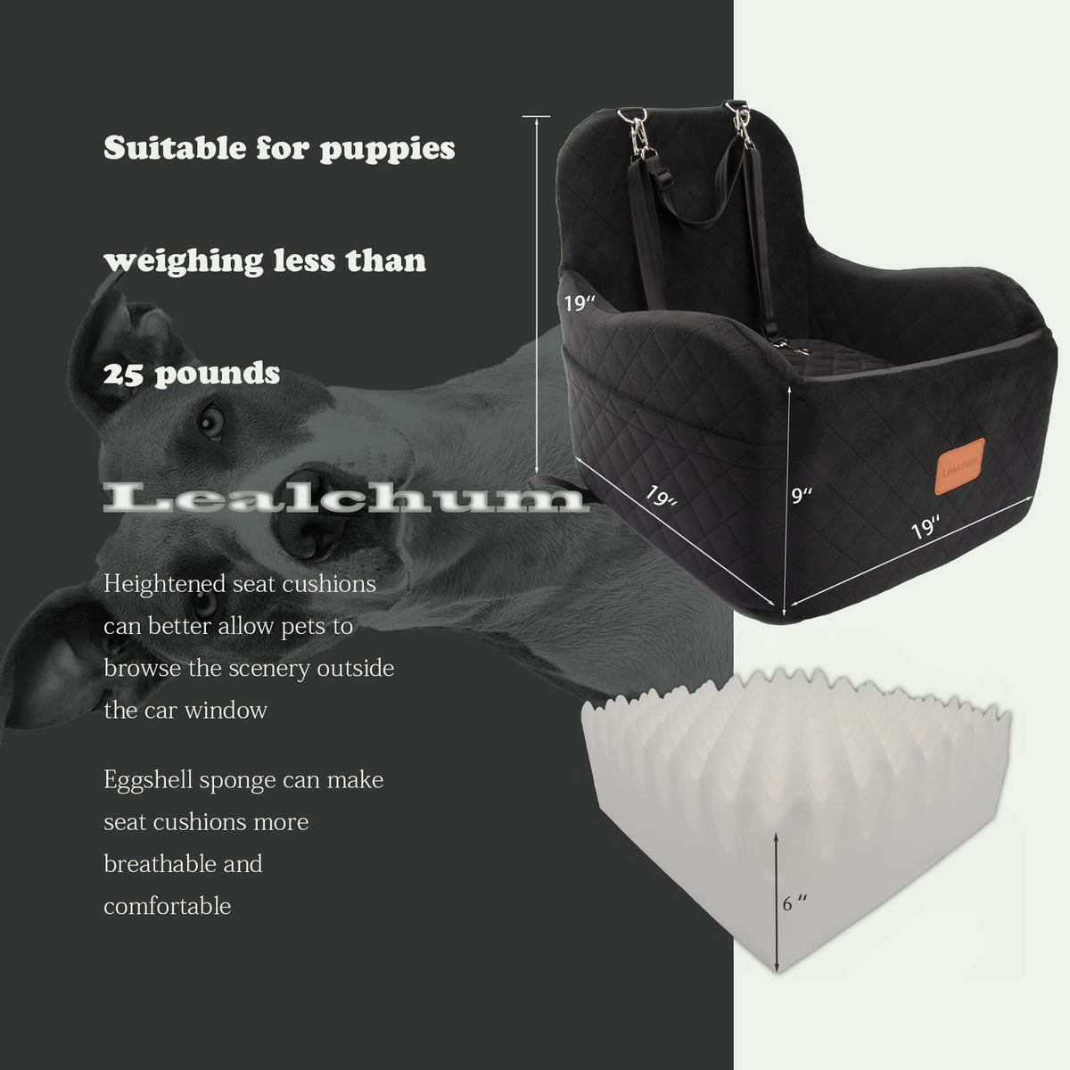 Dog Booster Car Seat for Small/Medium Dogs Up to 35lbs, Black, Medium S653