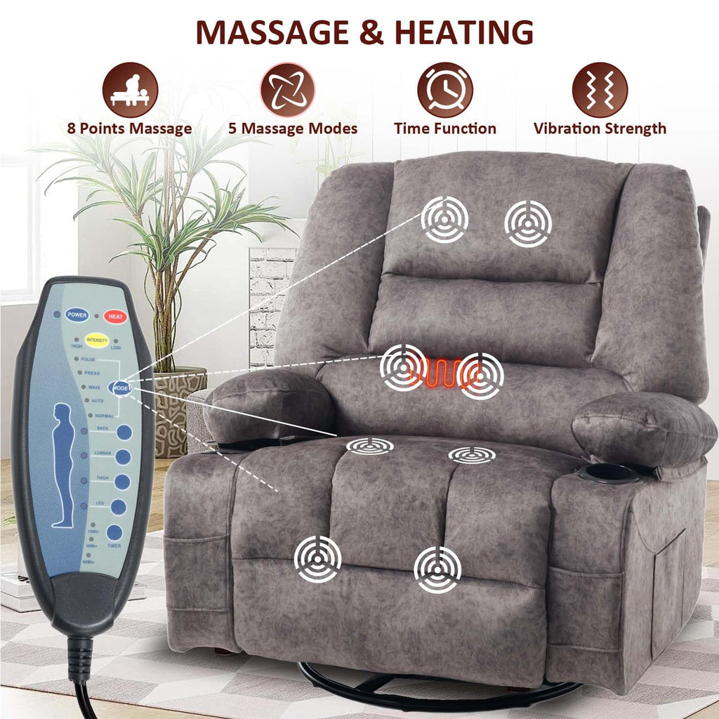Oversized Grey Swivel Rocking Recliner Chair B938250