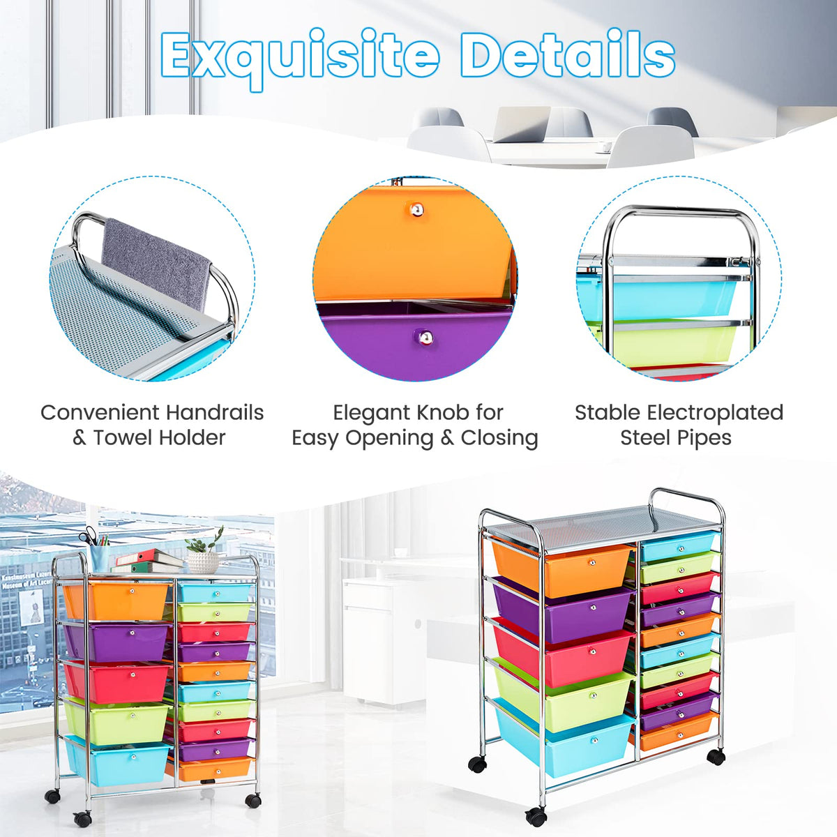 15 Drawer Rolling Storage Cart with Lockable Wheels A5043