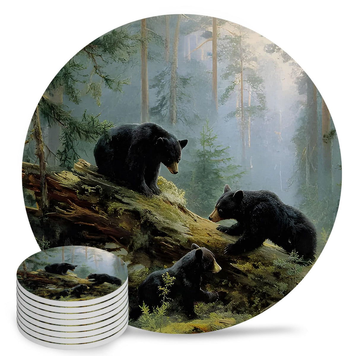 Set of 8 Absorbent Ceramic Coasters with Cork Base J9890