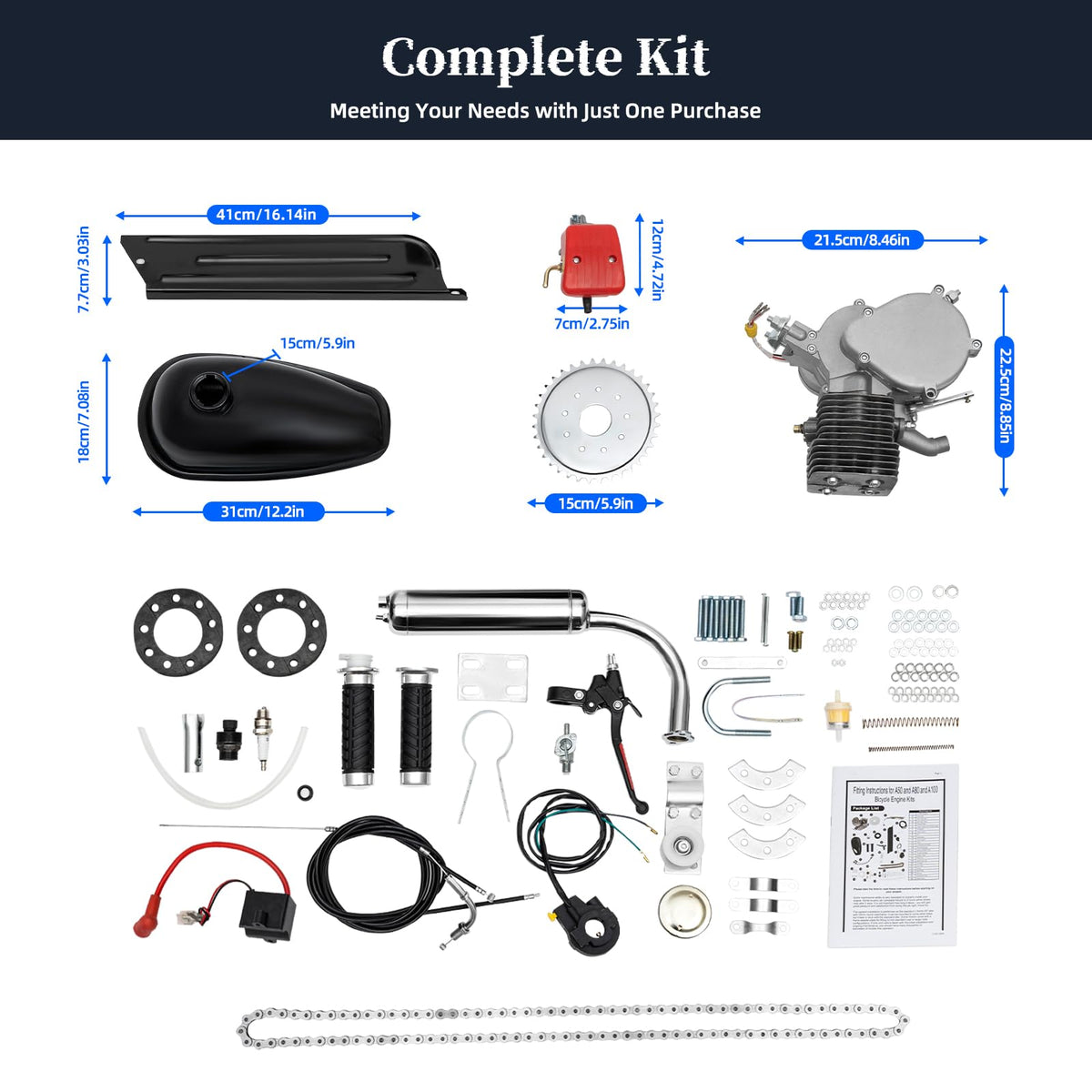 100CC 2 Stroke Bicycle Engine Kit with 36-Tooth Sprocket P7948