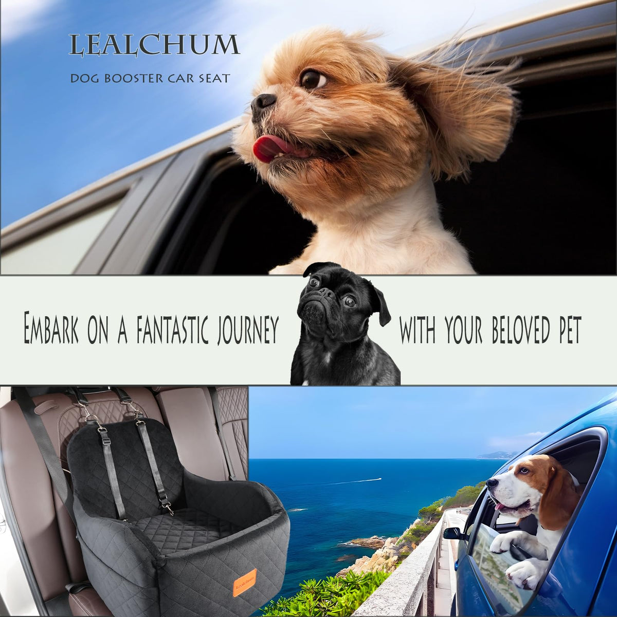Dog Booster Car Seat for Small/Medium Dogs Up to 35lbs, Black, Medium S653