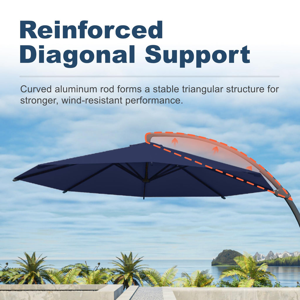 11FT Navy Blue Aluminum Cantilever Umbrella with Base B58565