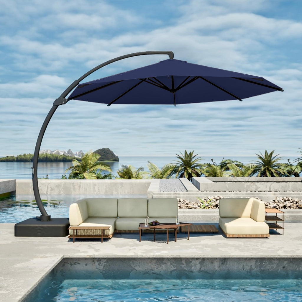 11FT Navy Blue Aluminum Cantilever Umbrella with Base B58565
