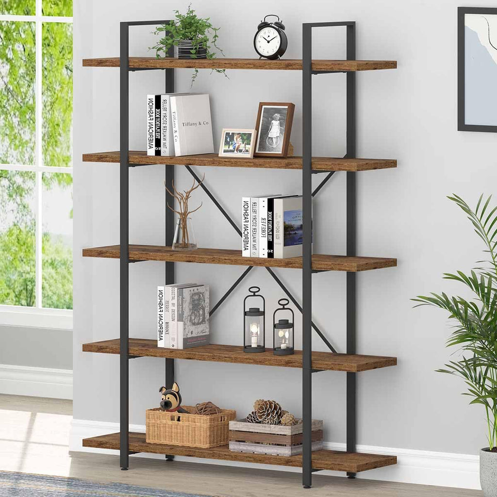Rustic Brown 5 Shelf Wood Bookshelf W8527