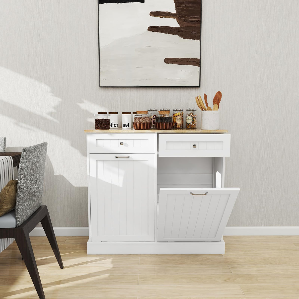 White Double Tilt Out Trash Cabinet with 2 Drawers O42476