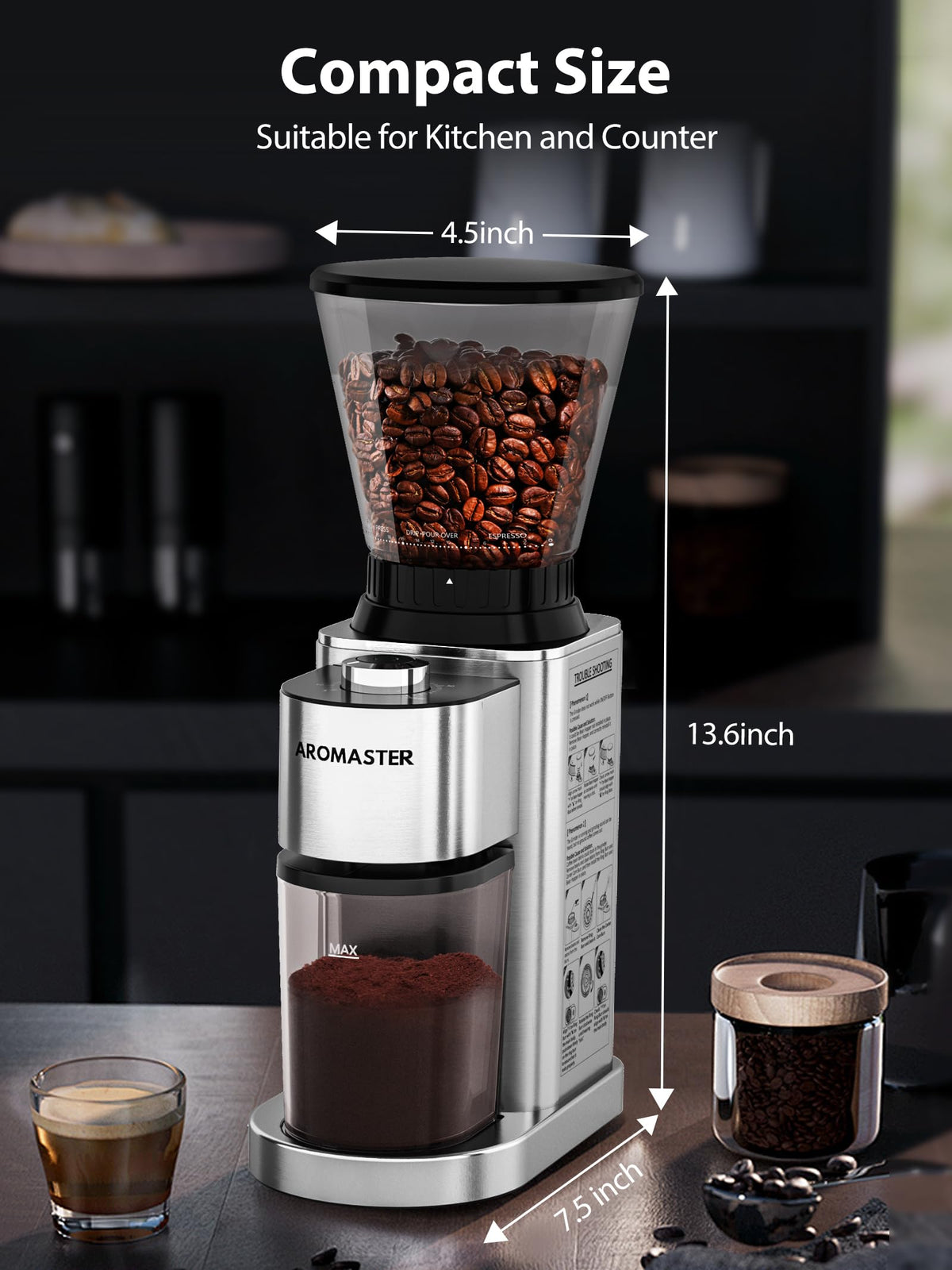 Conical Coffee Bean Grinder, 48 Settings, Anti-Static G761