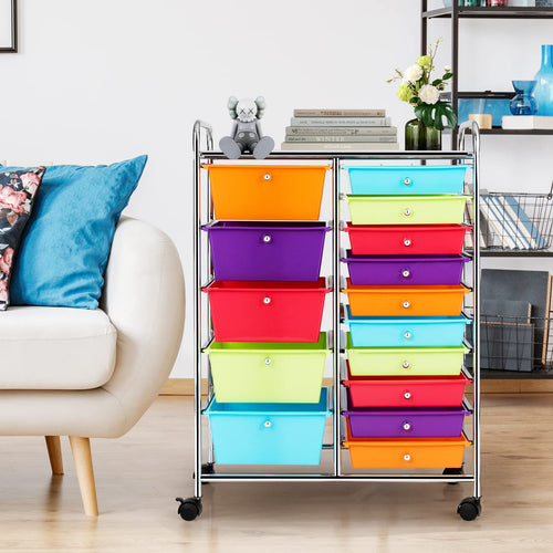 15 Drawer Rolling Storage Cart with Lockable Wheels A5043