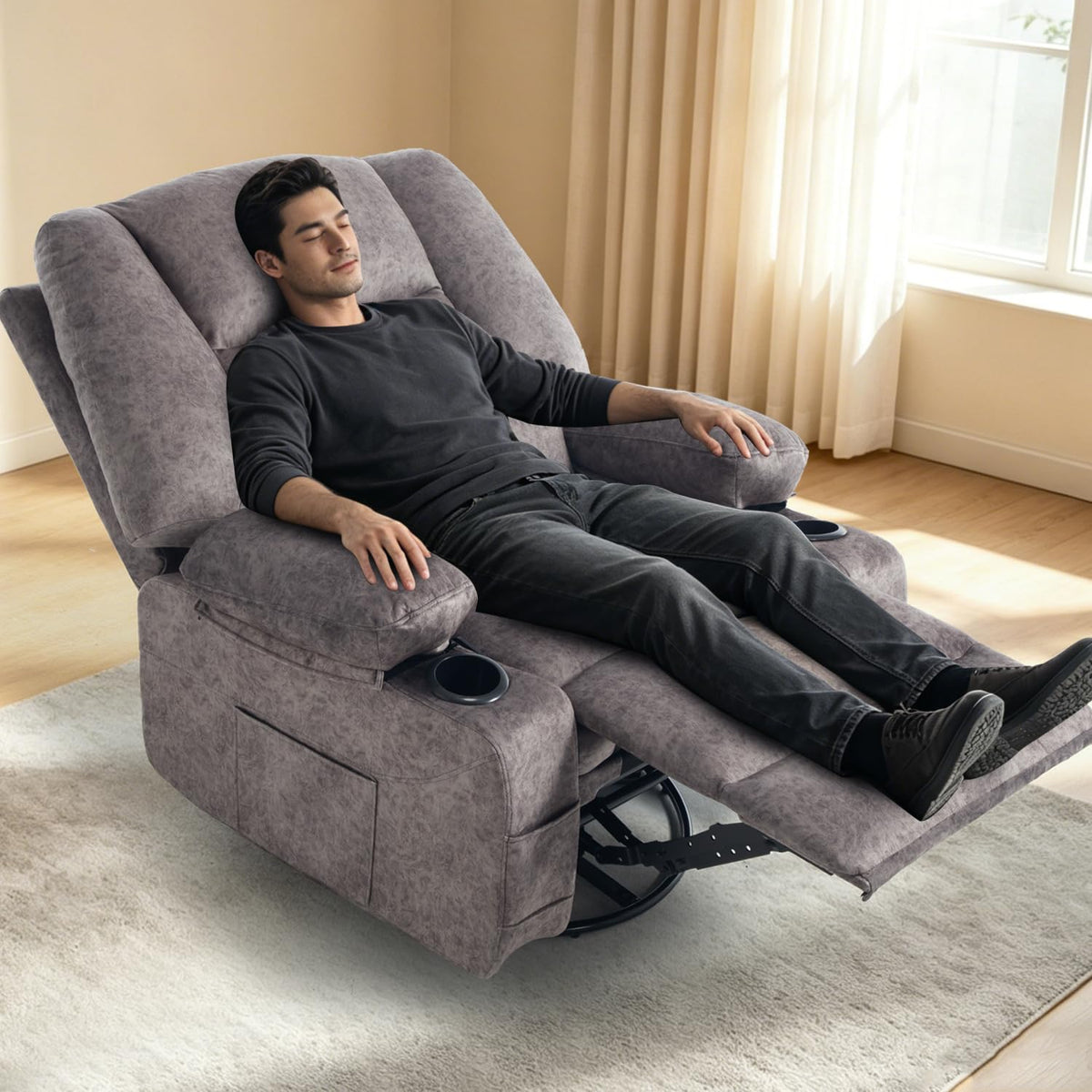 Oversized Grey Swivel Rocking Recliner Chair B938250