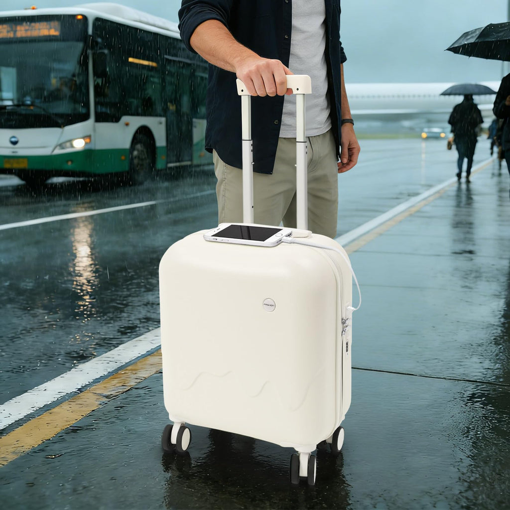 Pearl White 18In Hardside Rolling Suitcase with Cup Holder & USB Port P5352