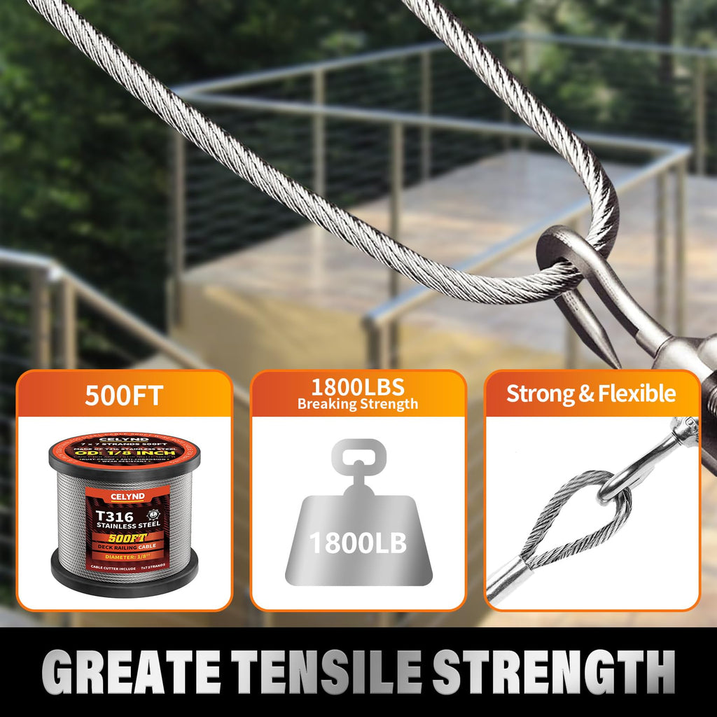 Stainless Steel 500FT 1/8" T316 Wire Rope Cable S428