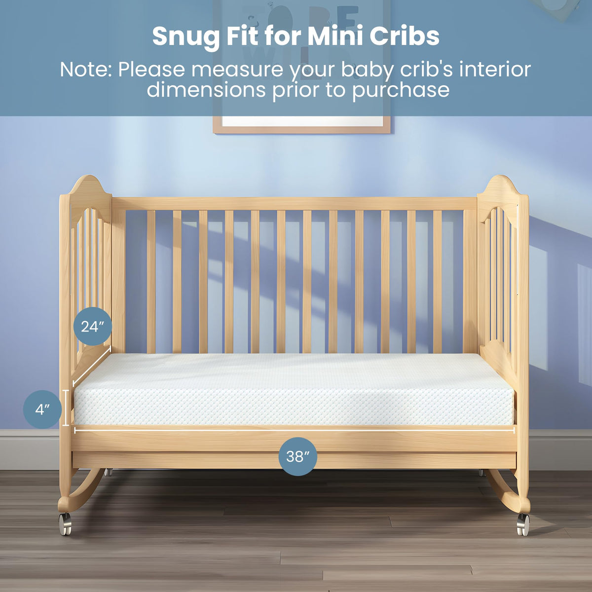 Mini Crib Mattress, 38x24x4 Inch Dual-Sided Gel Memory Foam P9967