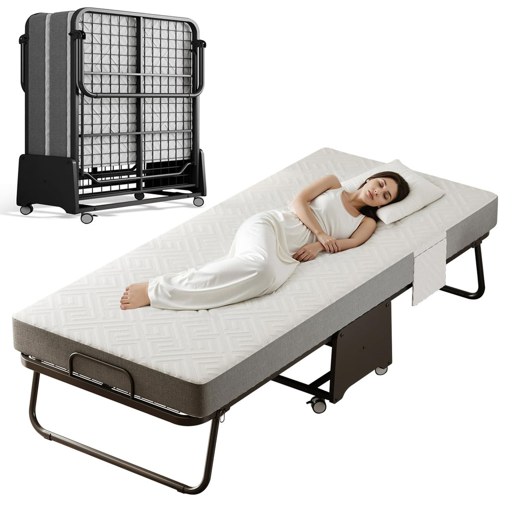 Folding Bed with 5-inch Memory Foam Mattress and Metal Frame E52868