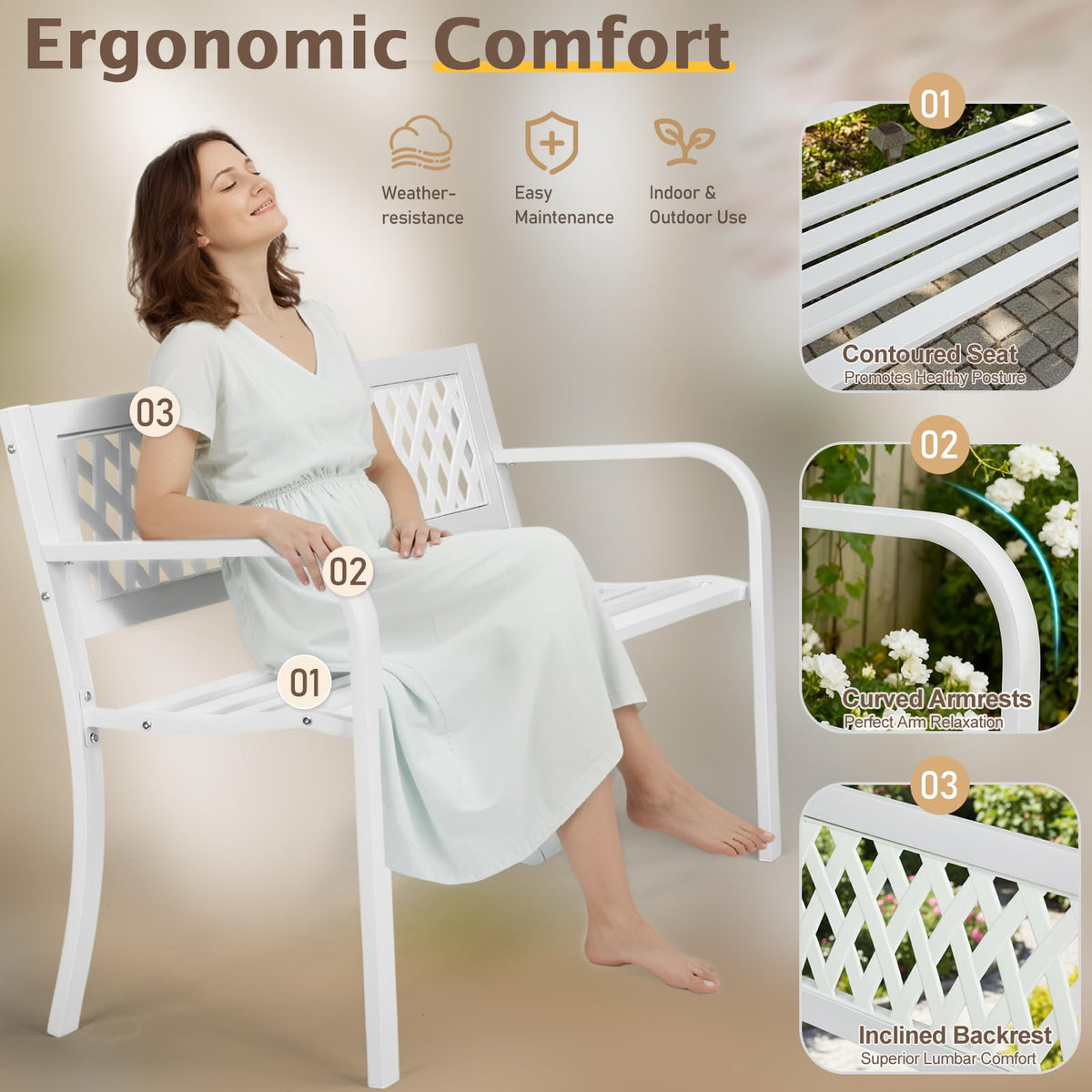 White 2-Person Outdoor Bench K970