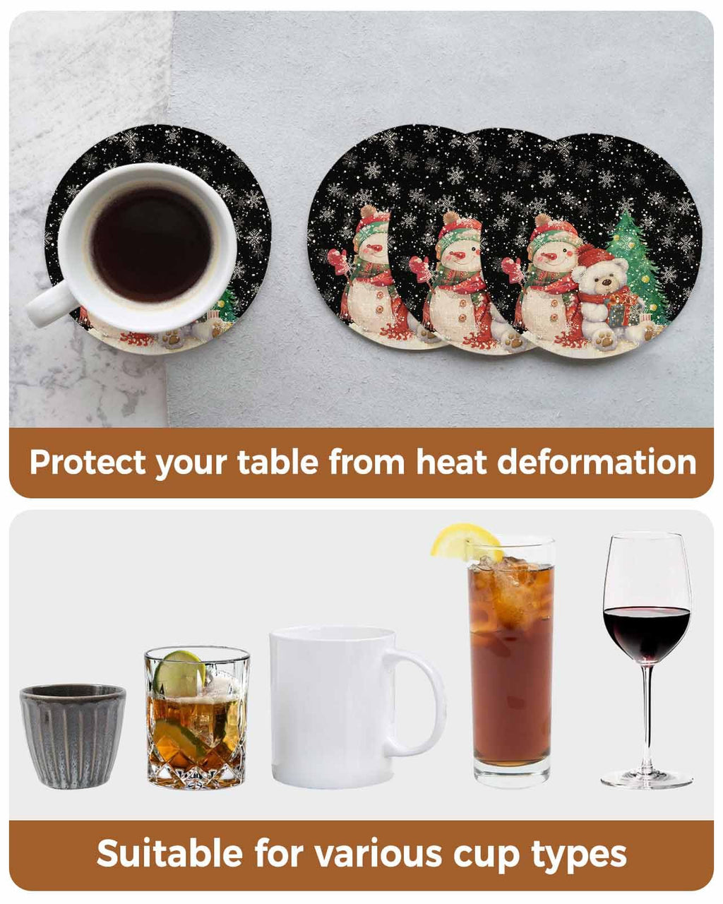 Black Retro Linen Ceramic Stone Coasters Set of 6 with Holder X7300