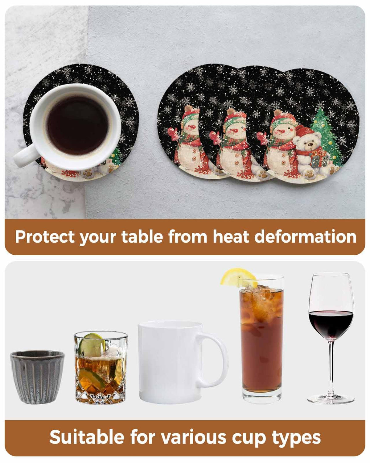 Black Retro Linen Ceramic Stone Coasters Set of 6 with Holder X7300