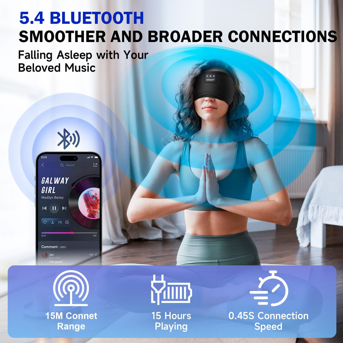 Cotton Sleep Mask Headphones Bluetooth Wireless with Microphone Y466