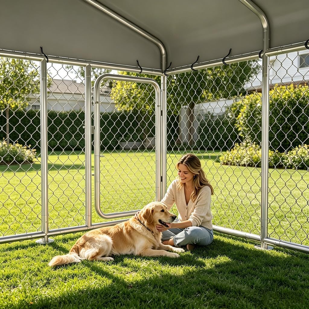 7.55x7.55ft Metal Outdoor Dog Kennel with Roof K361734