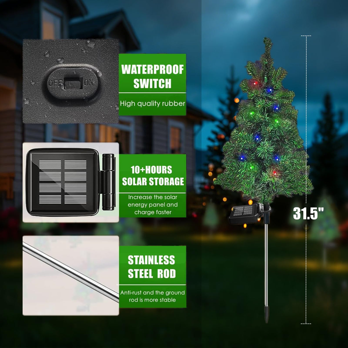 Solar Christmas Tree Garden Stake Lights Outdoor Waterproof Y3038