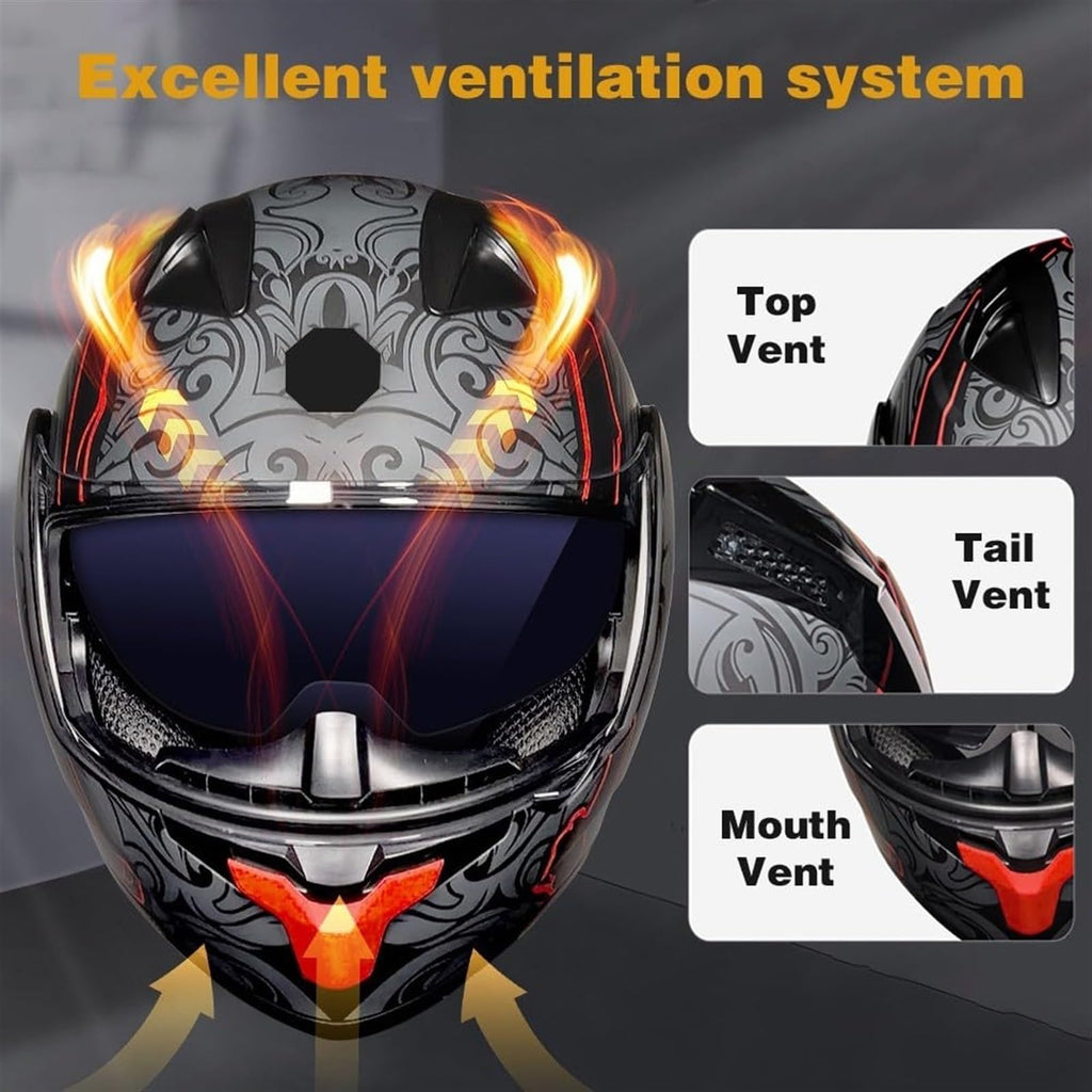 Bluetooth Modular Flip Up Full Face Motorcycle Helmet with Dual Visor A6578