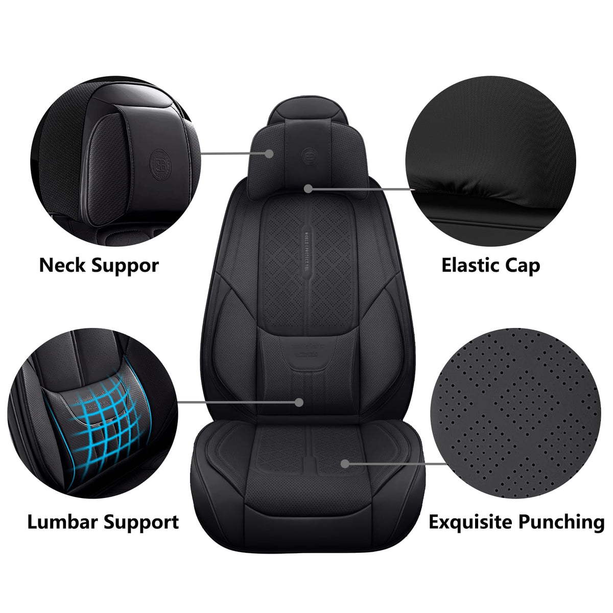 Black Leather 5-Seats Car Seat Covers Q965