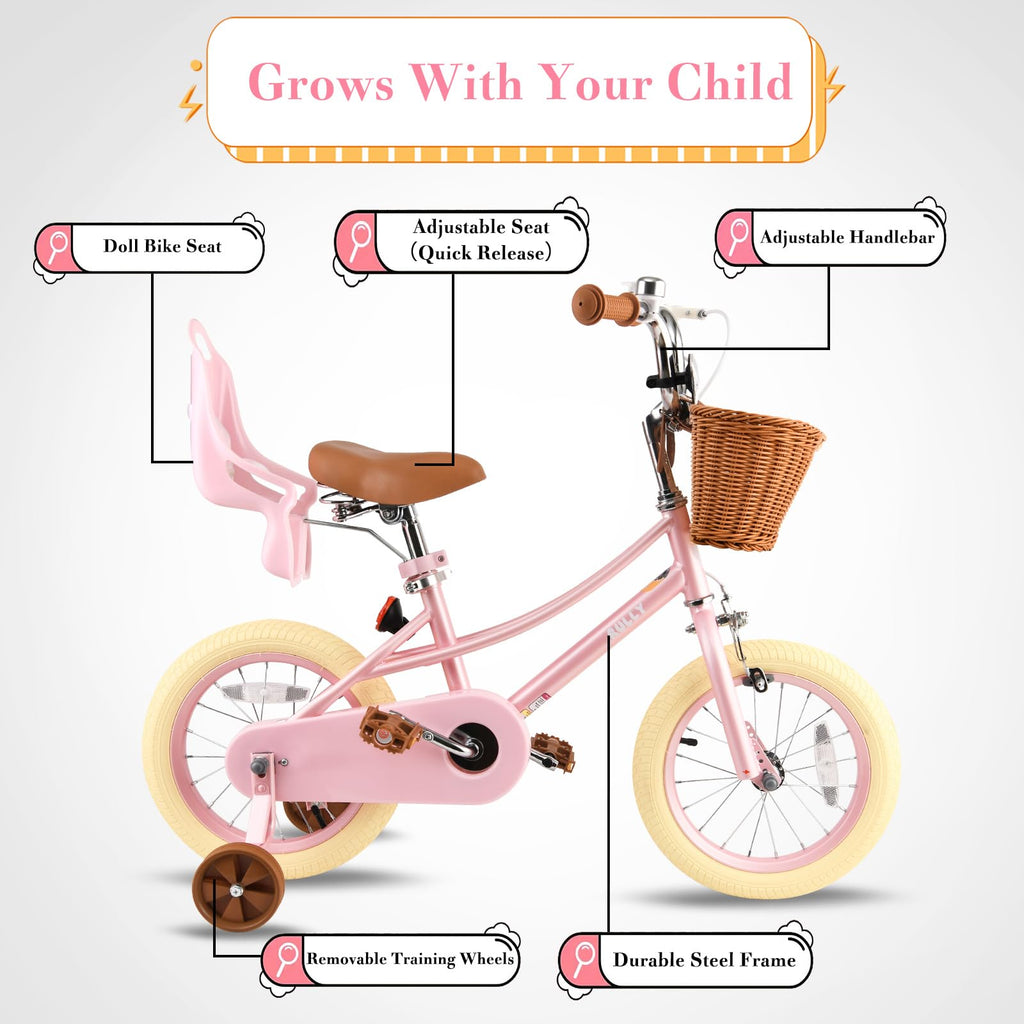 Kids Bike with Training Wheels, Basket and Streamers Q122365