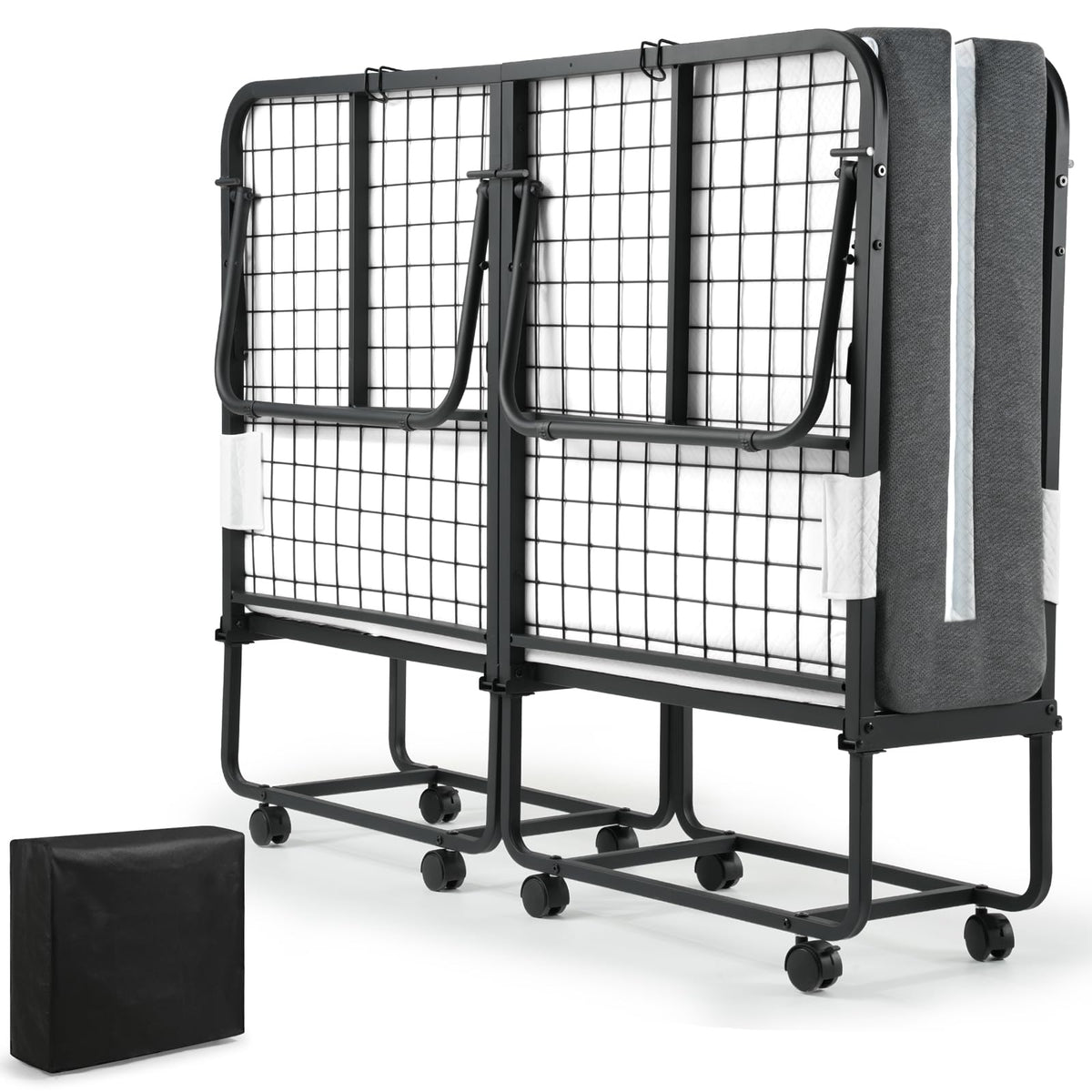 Folding Rollaway Guest Bed with 8 Casters and 6" Memory Foam Mattress Z554
