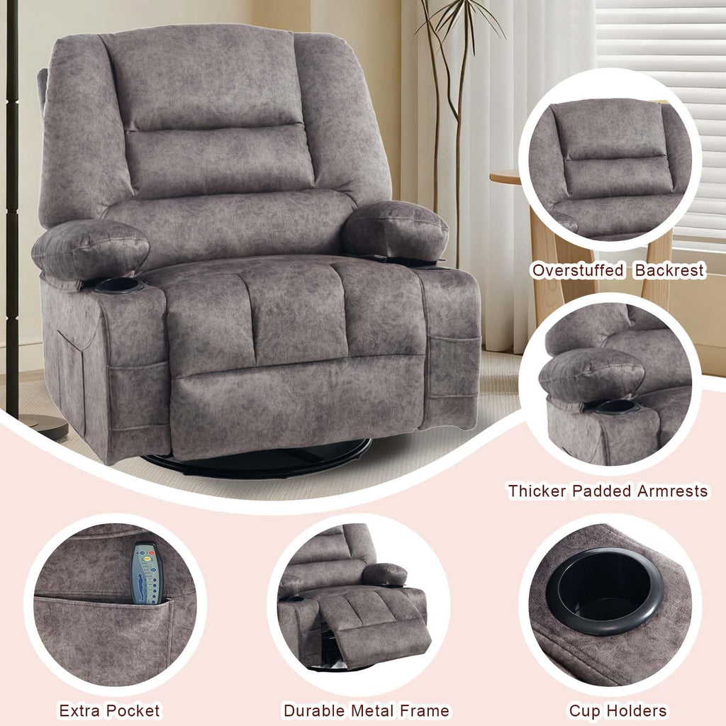Oversized Grey Swivel Rocking Recliner Chair B938250