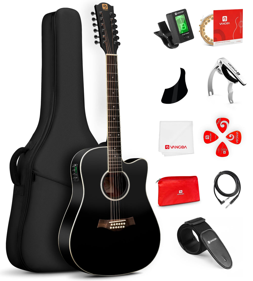 12 String Acoustic Electric Guitar Spruce Top Bone Nut Black Matte Y126