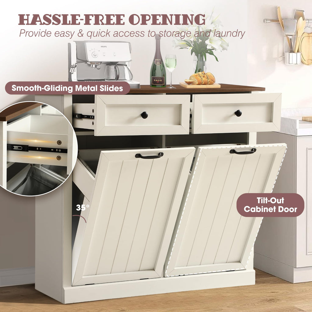 White 22 Gallon Wooden Laundry Hamper Cabinet with 2 Drawers I985872