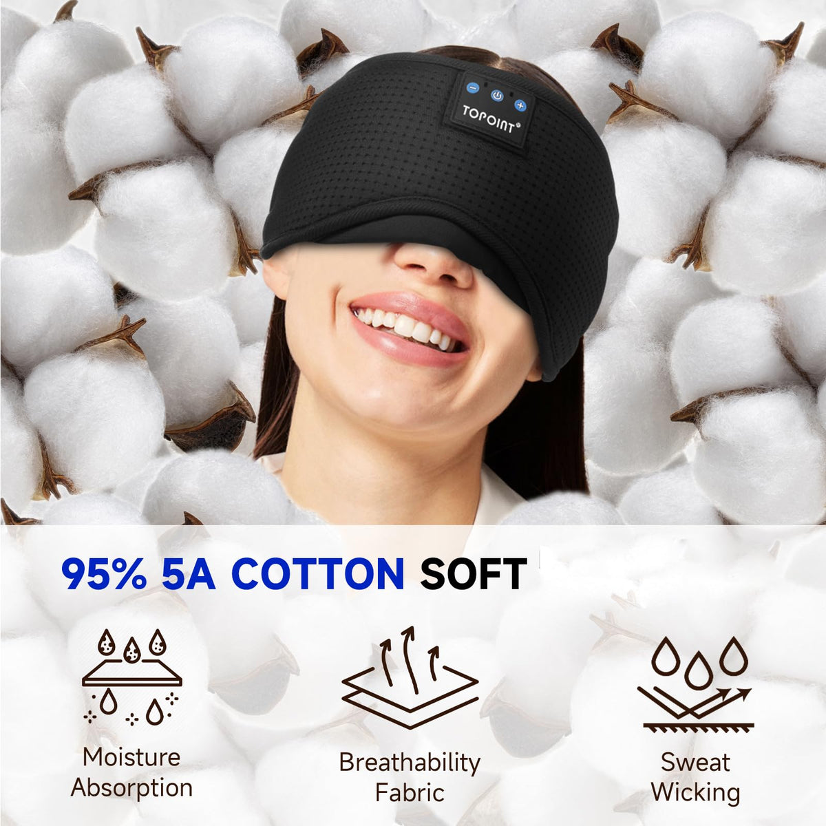 Cotton Sleep Mask Headphones Bluetooth Wireless with Microphone Y466