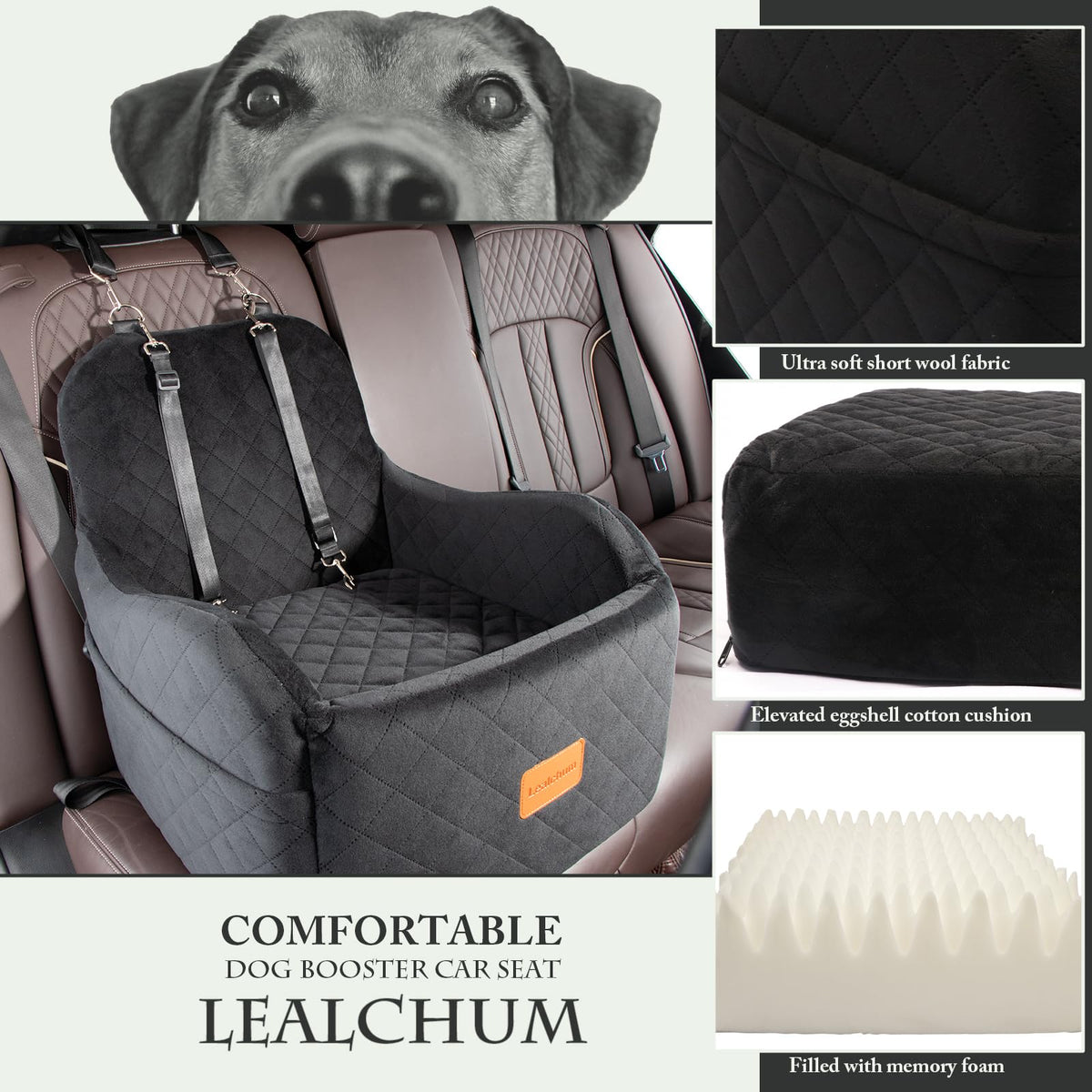 Dog Booster Car Seat for Small/Medium Dogs Up to 35lbs, Black, Medium S653