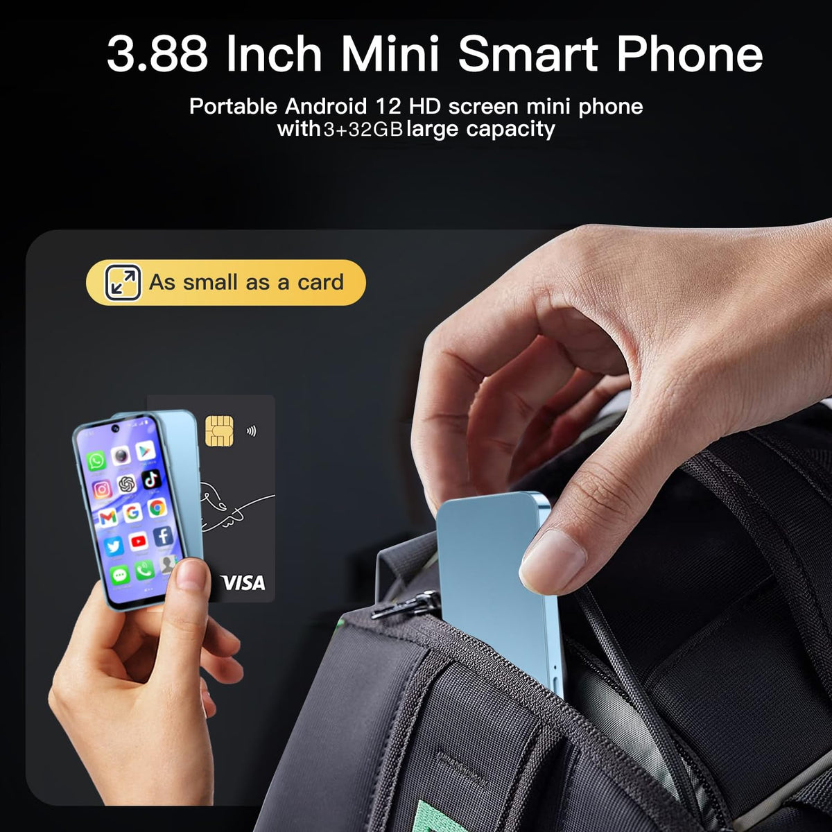 Unlocked Kids Cell Phone 3.88inch HD Touch Screen 4G Dual SIM Android 12 Black Y81331