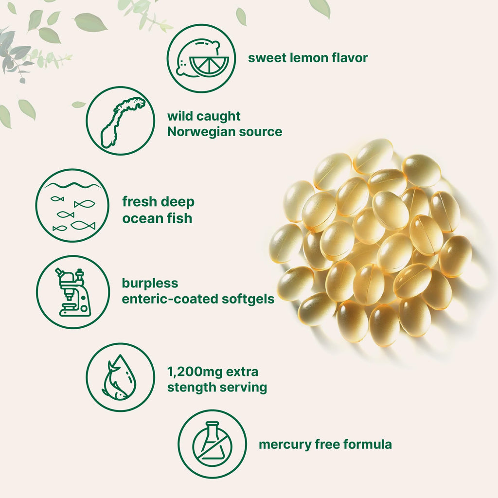 Omega 3 Fish Oil 1,200mg 240 Softgels Lemon Flavored Burpless EPA DHA K1915