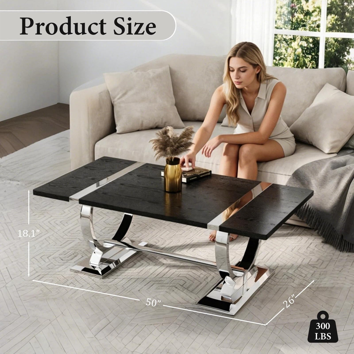 50" Black and Silver Coffee Table W897446